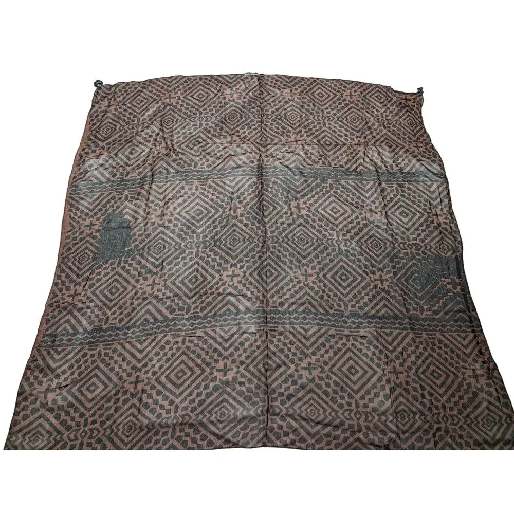 Kisura Scarf Brown Black Stripe Geometric Pattern Beaded Corners Rayon New